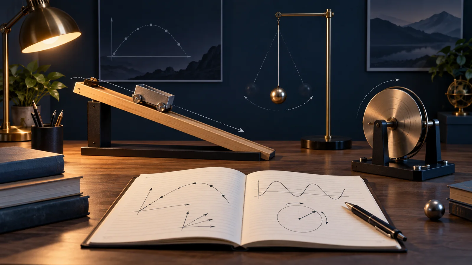 AP Physics C Mechanics çalışma rehberi için eğik düzlem, sarkaç, dönme diski ve hareket grafikleri
